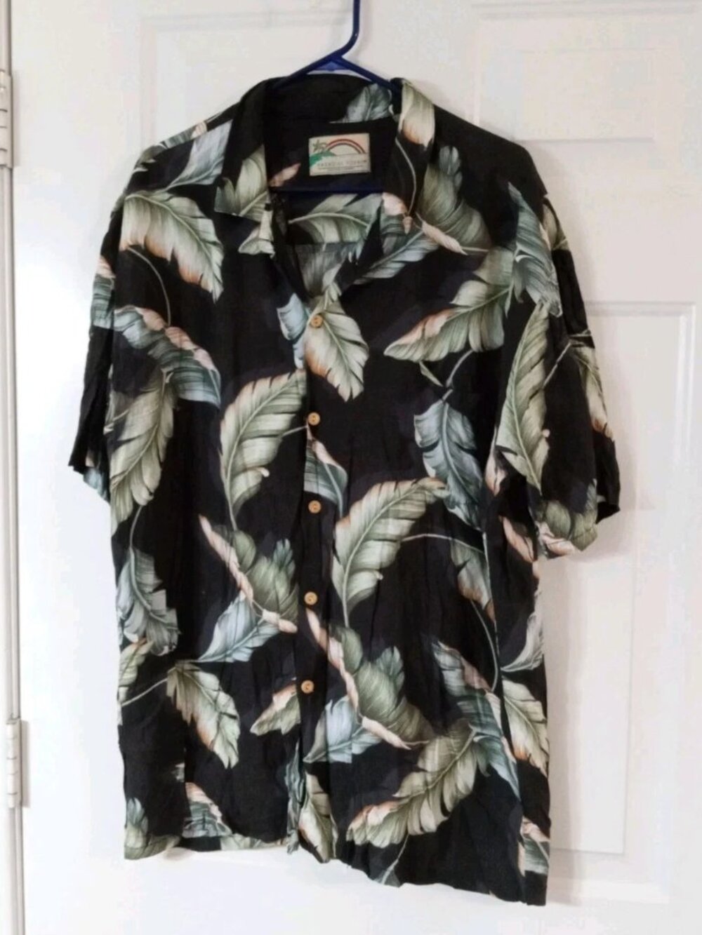 Vintage Paradise Found Hawaiian Bkack Floral Button Up Shirt Men's XL Rayon USA